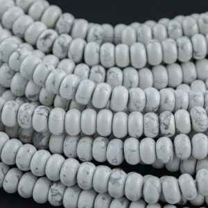 Natural Howlite -  High Quality in  Roundel, 6mm, 8mm- Full 15.5 Inch Strand-15.5 inch Strand  Smooth Gemstone Beads