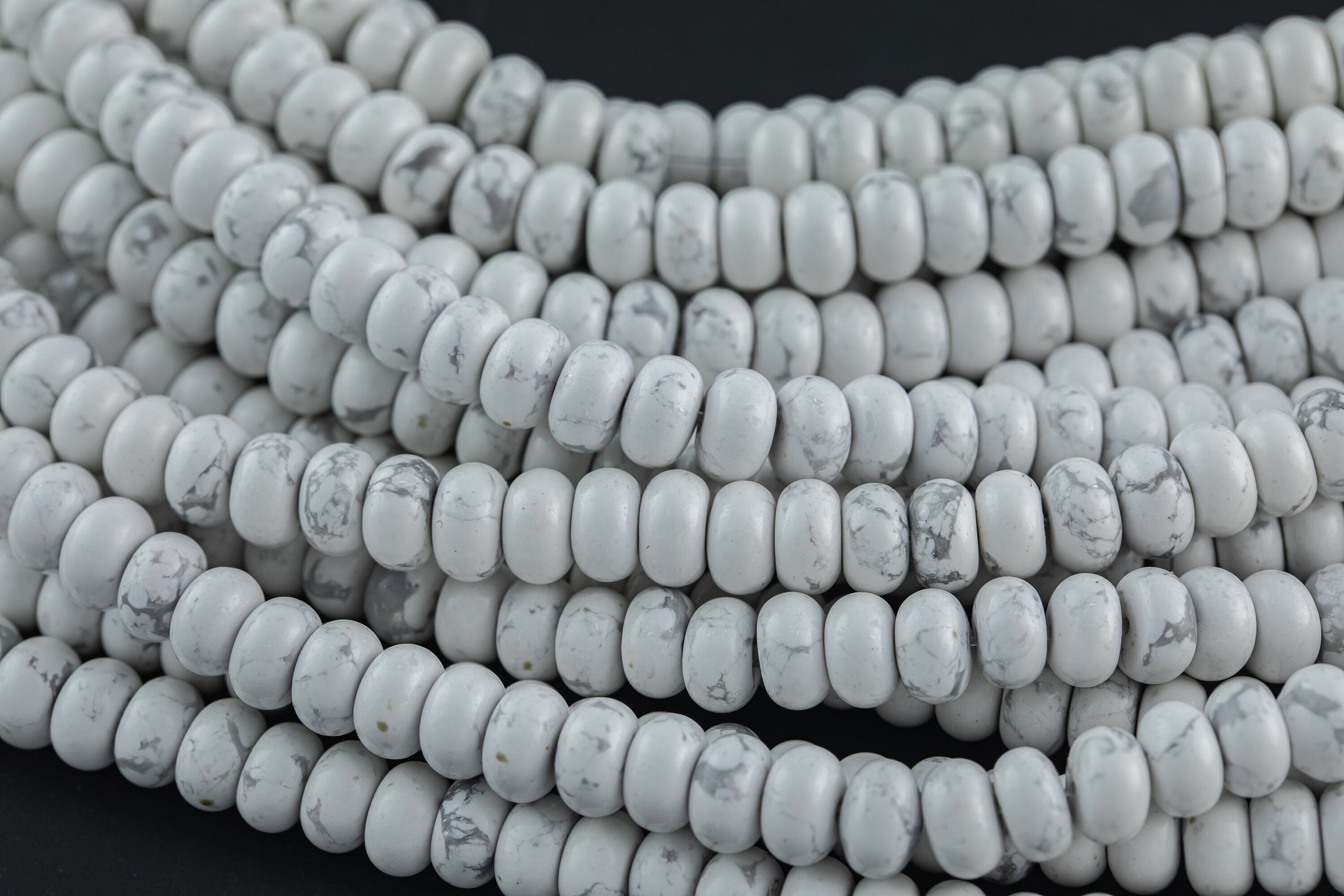 Natural Howlite -  High Quality In  Roundel, 6mm, 8mm- Full 15.5 Inch Strand-15.5 Inch Strand  Smooth Gemstone Beads