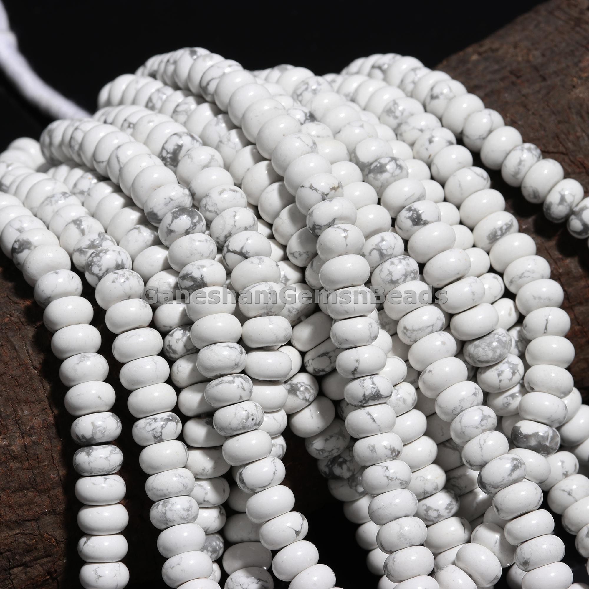 Howlite Smooth Rondelle Beads, Howlite Rondelle Beads, White Howlite Beads Jewelry Making Beads, Gemstone Beads For Jewelry Wholesale Beads