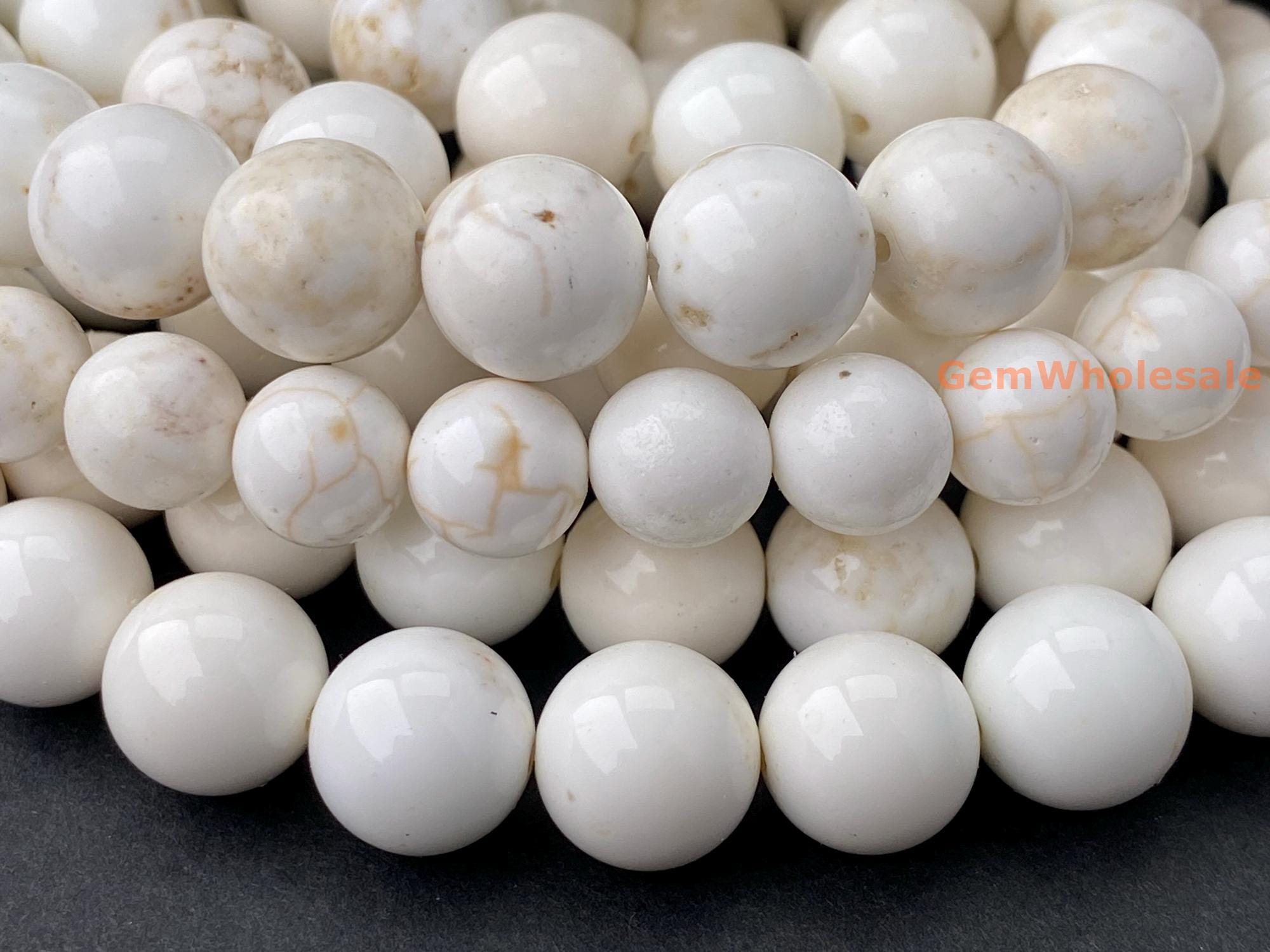 15.5" 4mm/6/8/10/12mm Natural Cream White Howlite Round Beads, Semi-precious Stone, Ivory Beige Beads For Jewelry Making