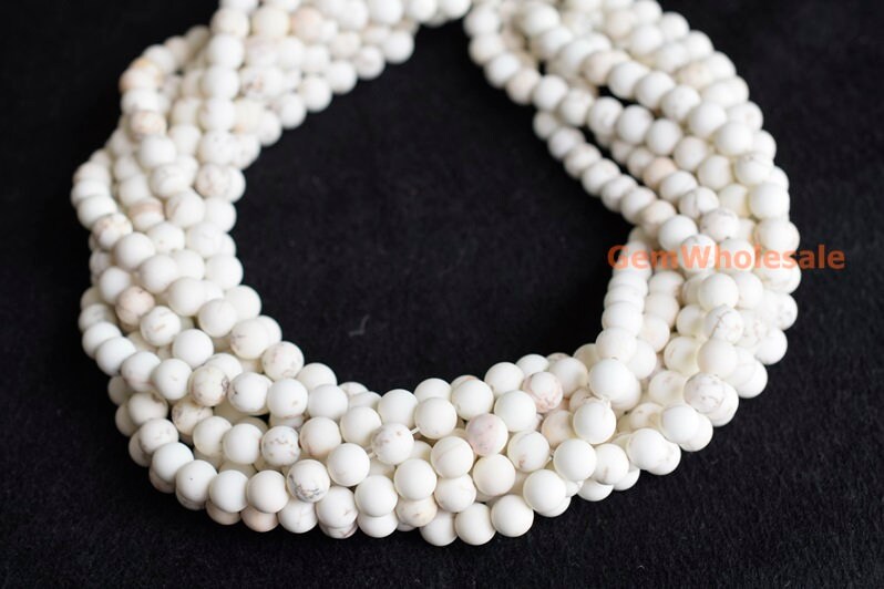15.5" 4mm/6/8/10/12mm Natural Matte/frosted Cream White Howlite Round Beads, Semi-precious Stone, Ivory White Jewelry Beads Sgxo