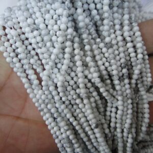 2mm natural white howlite round beads, genuine semi precious stone, 15.5" strand long