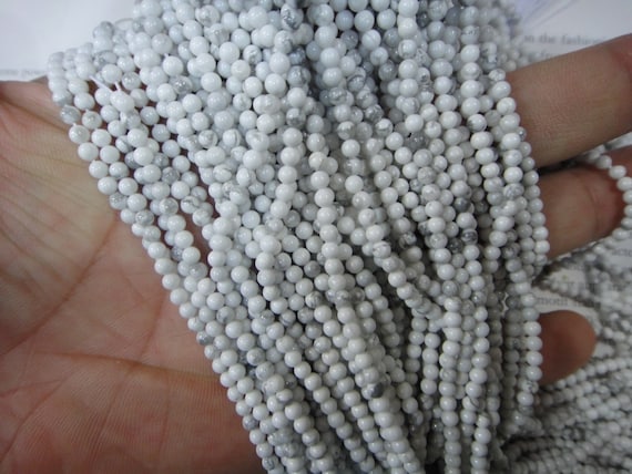 2mm Natural White Howlite Round Beads, Genuine Semi Precious Stone, 15.5" Strand Long