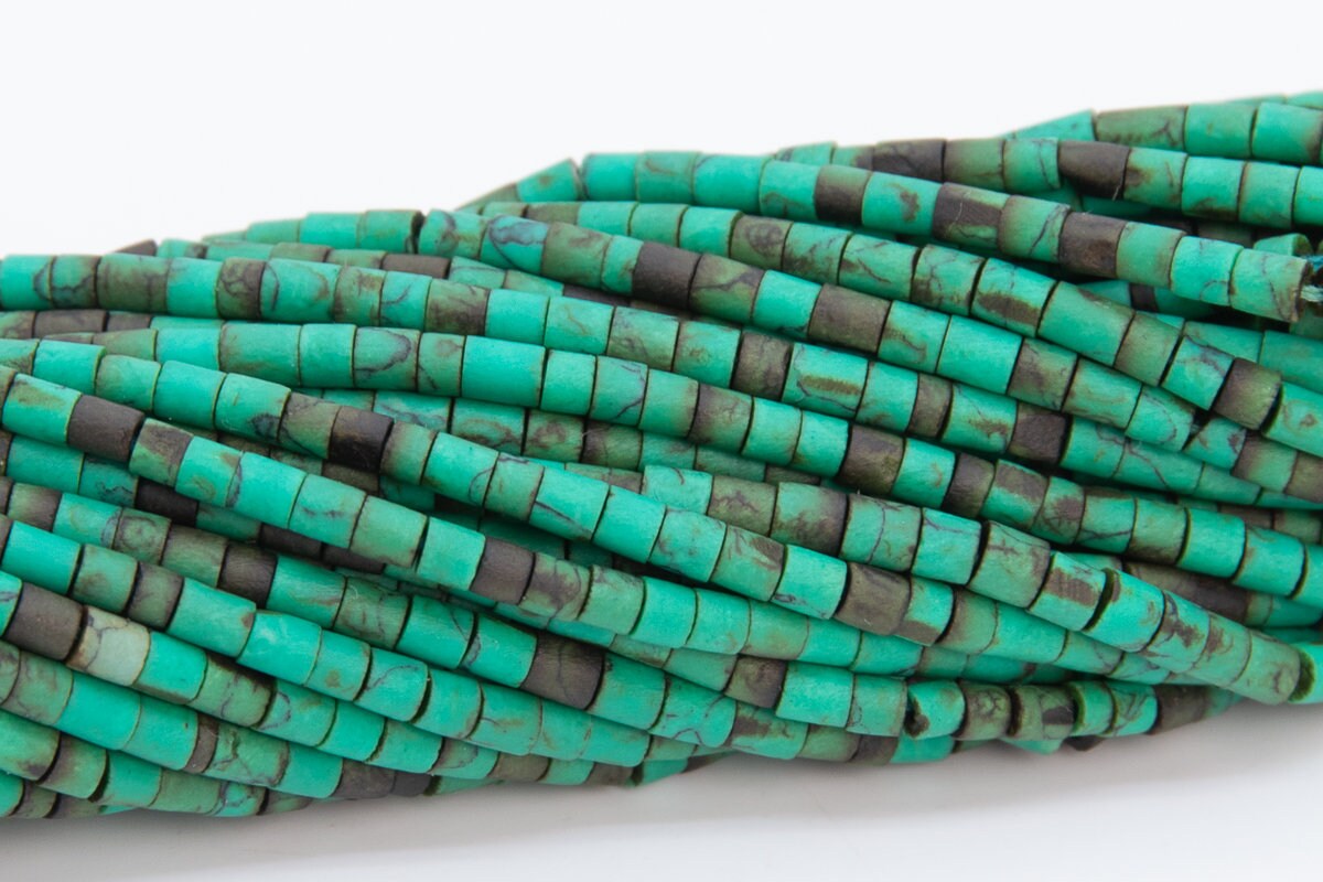 2x2mm Brown Green Howlite Beads Full Strand Round Tube Loose Beads 11.5" Bulk Lot Options (109898-3102)