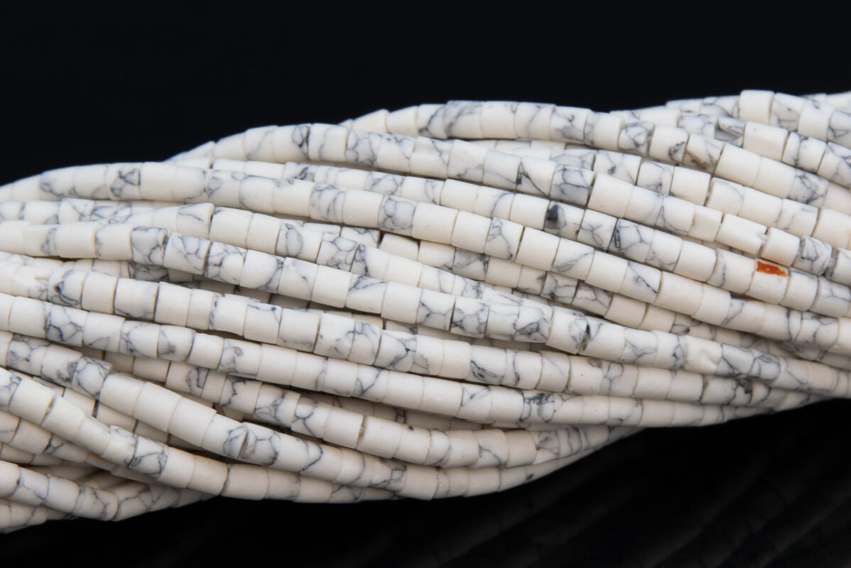 2x2mm Ivory Howlite Beads Full Strand Round Tube Loose Beads 12" Bulk Lot Options (109882-3101)