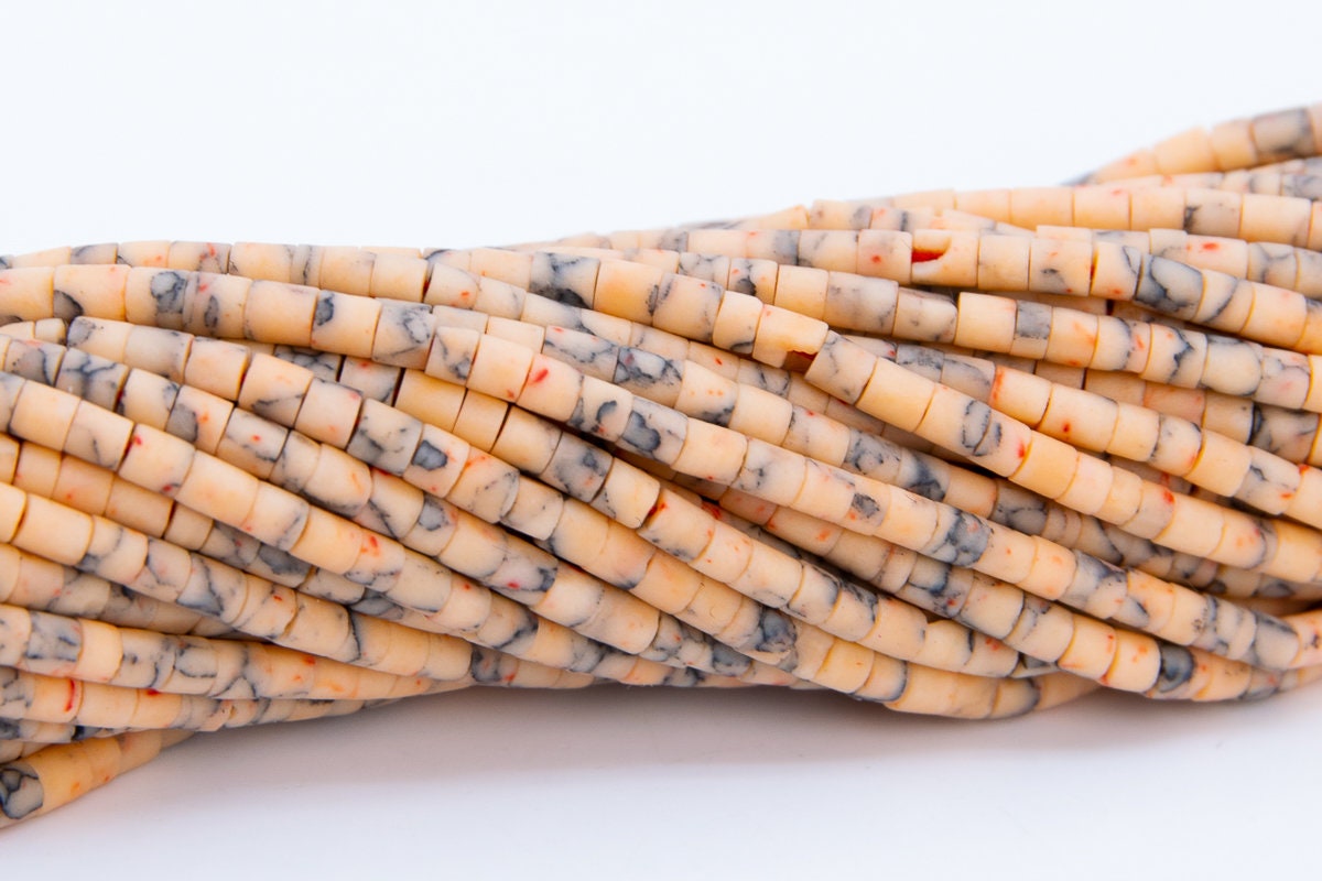 2x2mm Light Orange Howlite Beads Full Strand Round Tube Loose Beads 12" Bulk Lot Options (109888-3102)