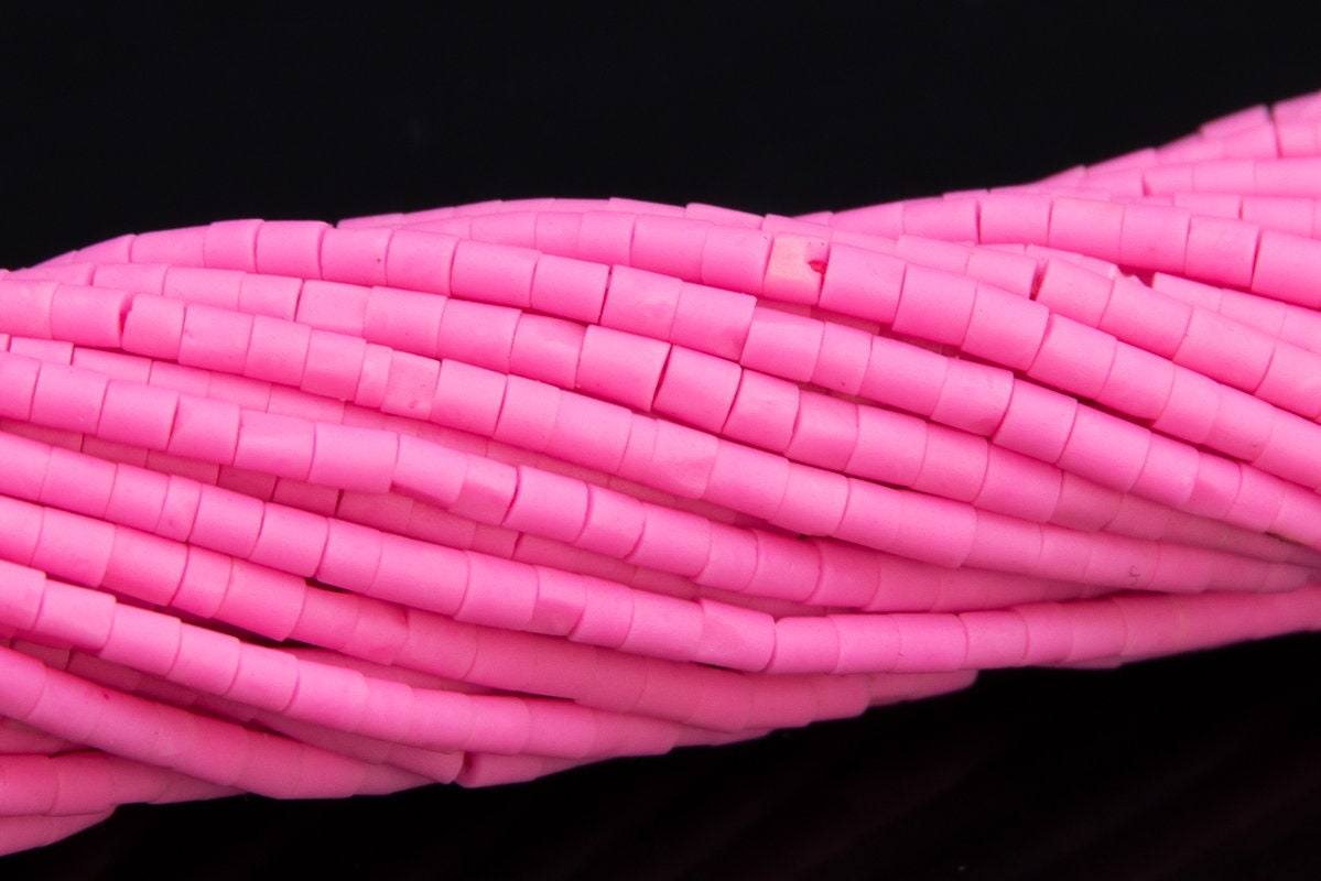 2x2mm Neon Pink Howlite Beads Full Strand Round Tube Loose Beads 12.5" Bulk Lot Options (109896-3102)