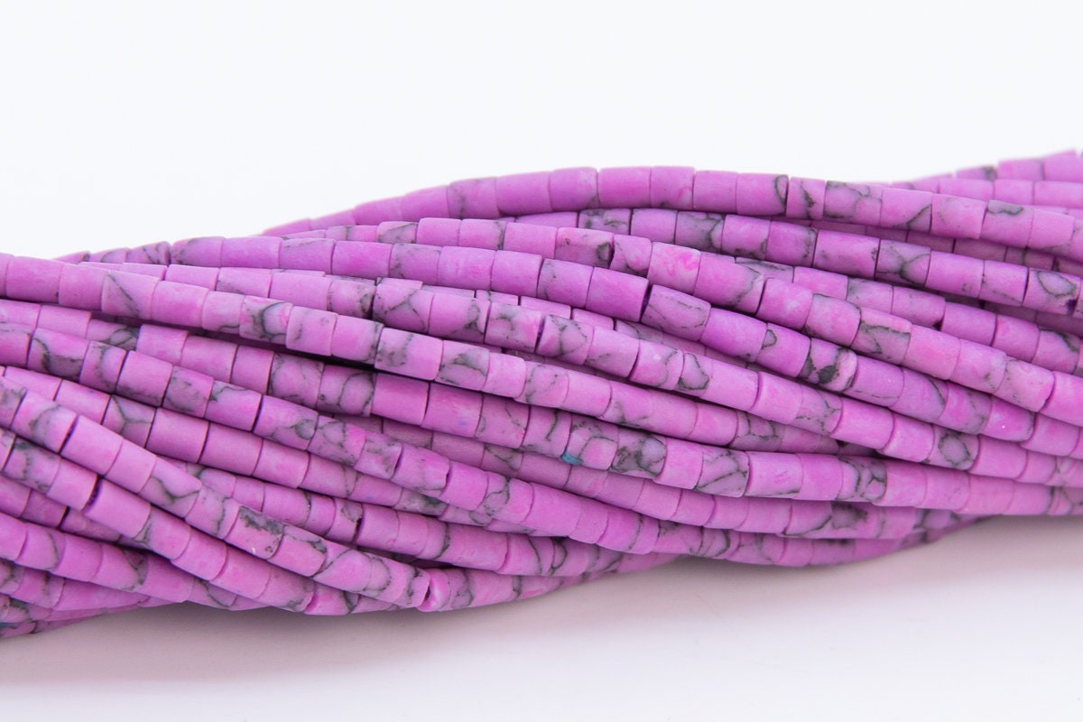 2x2mm Violet Howlite Beads Full Strand Round Tube Loose Beads 12.5" Bulk Lot Options (109891-3102)