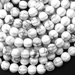 Aaa Hand Carved Natural Howlite 8mm Round Melon Gemstone Beads