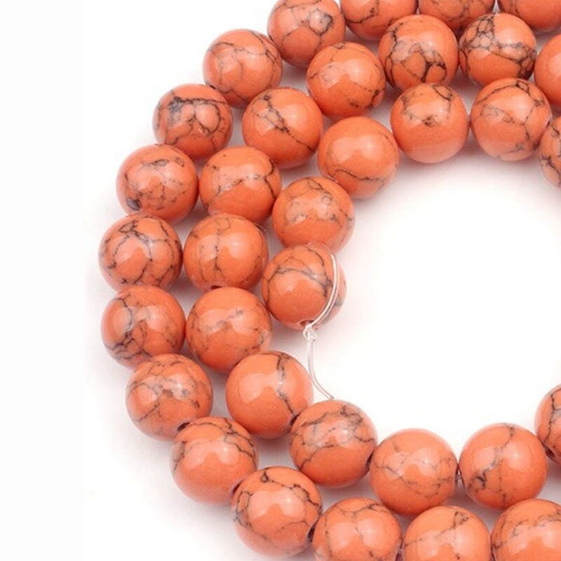 Dyed Orange Howlite Round Loose Gemastone Beads, 2mm 3mm 4mm 6mm 8mm 10mm 12mm Natural Stone Jewelry, Beading Beads, 16'' Strand