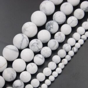 Matte Frosted White Howlite Beads, 6mm-12mm Round Gemstone Loose Beads For Jewelry Making, Natural Stone