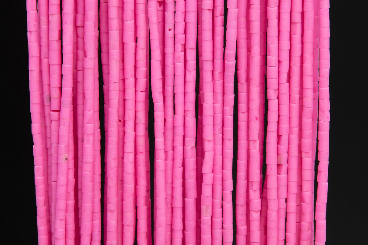 Neon Pink Howlite Loose Beads Round Tube Shape 2x2mm