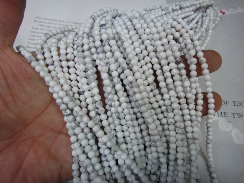 White Howlite Round Beads, 4mm, 15.5 Inch