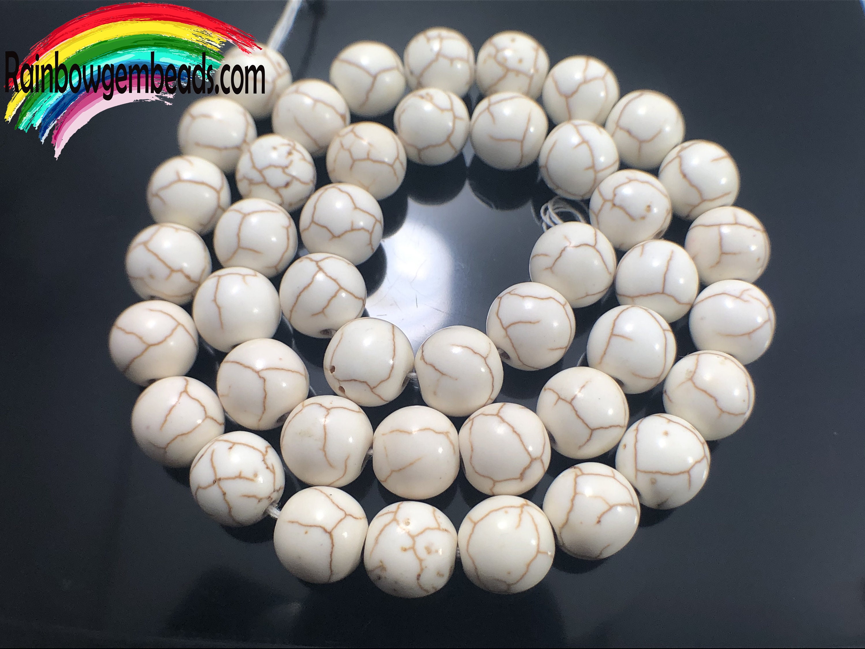 White Howlite Round Loose Gemastone Beads, 2mm 3mm 4mm 6mm 8mm 10mm 12mm Natural Stone Jewelry, Beading Beads, 16'' Strand