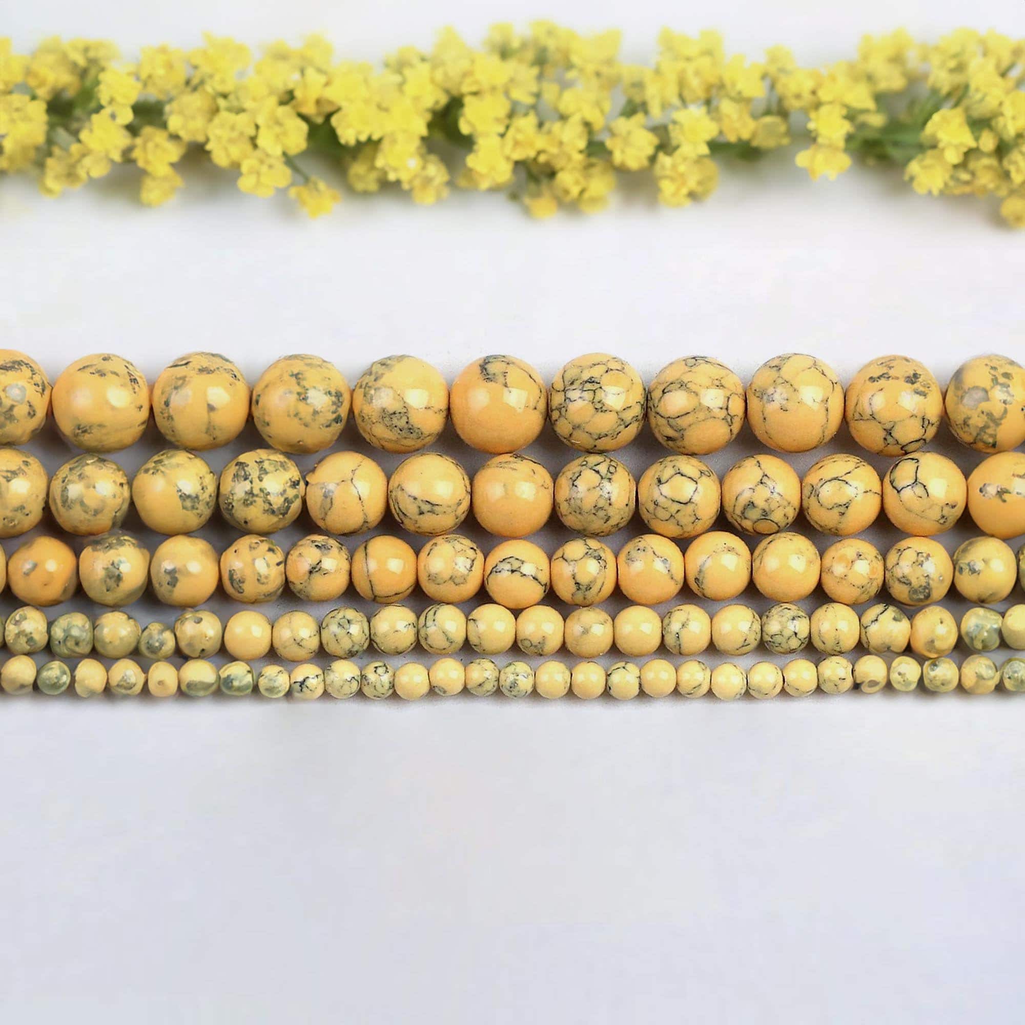 Yellow Howlite Round Loose Gemastone Beads, 2mm 3mm 4mm 6mm 8mm 10mm 12mm Natural Stone Jewelry, Beading Beads, 16'' Strand