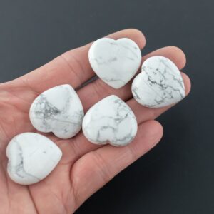 1 Pc White Howlite Heart Hearts Healing Stone - Size approximately 30x30mm / 1" x 1"