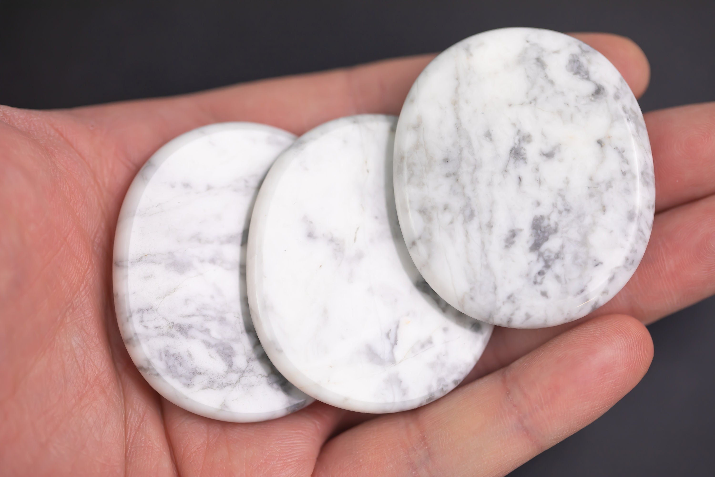 1 Pc White Howlite Palm Stone Healing Chakra Crystal Crystals Natural About 2 Inch By 1.5 Inches