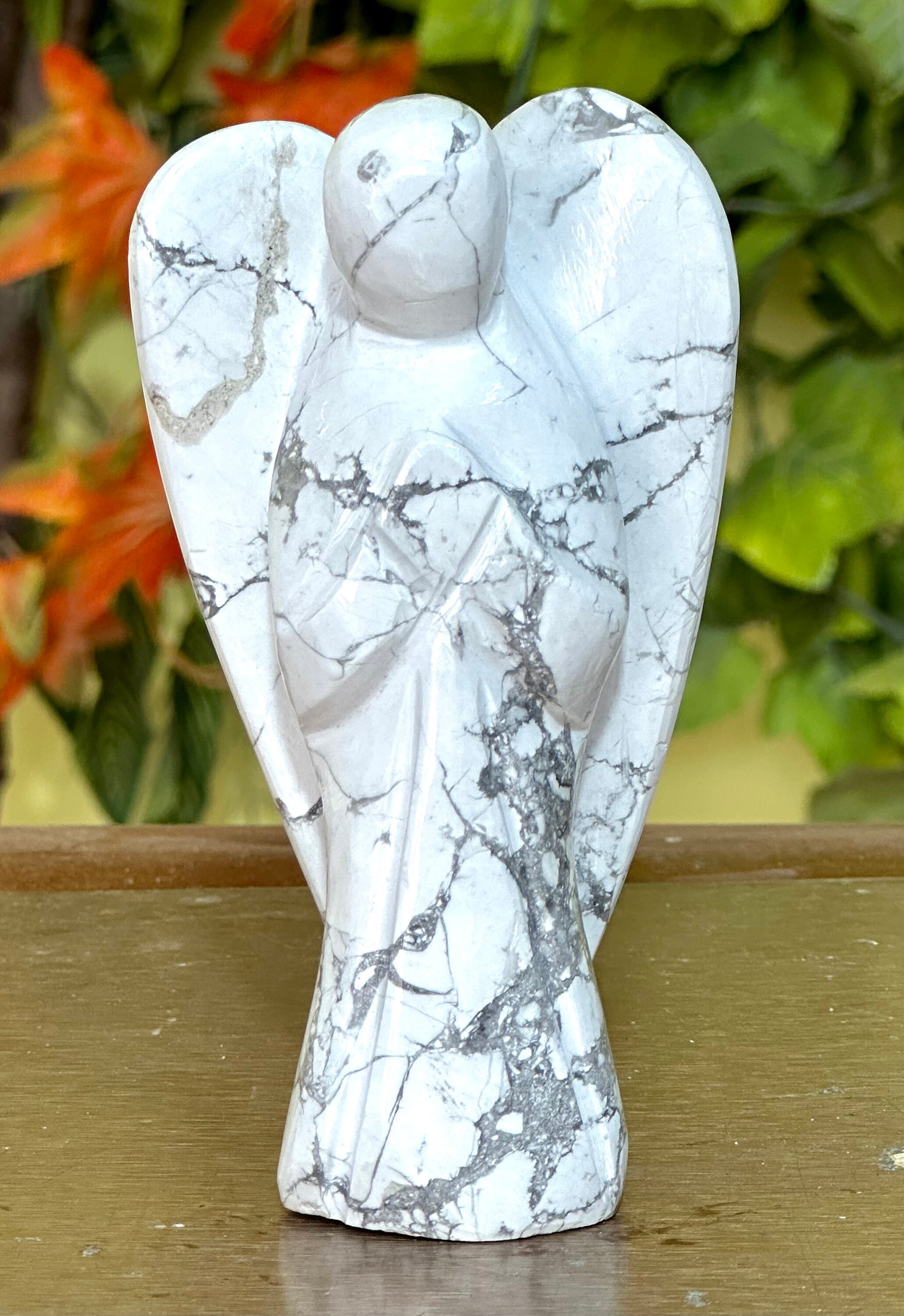 130mm Howlite Stone Angel: Hand Carved Guardian Figurine Angel 130mm Howlite Stone Angel: Hand Carved Guardian Figurine Angel