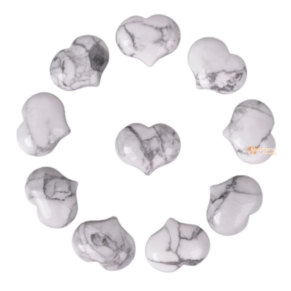 25mm White Howlite Puff Love Hearts 1 Inch Crystal Healing Reiki Pocket Stone