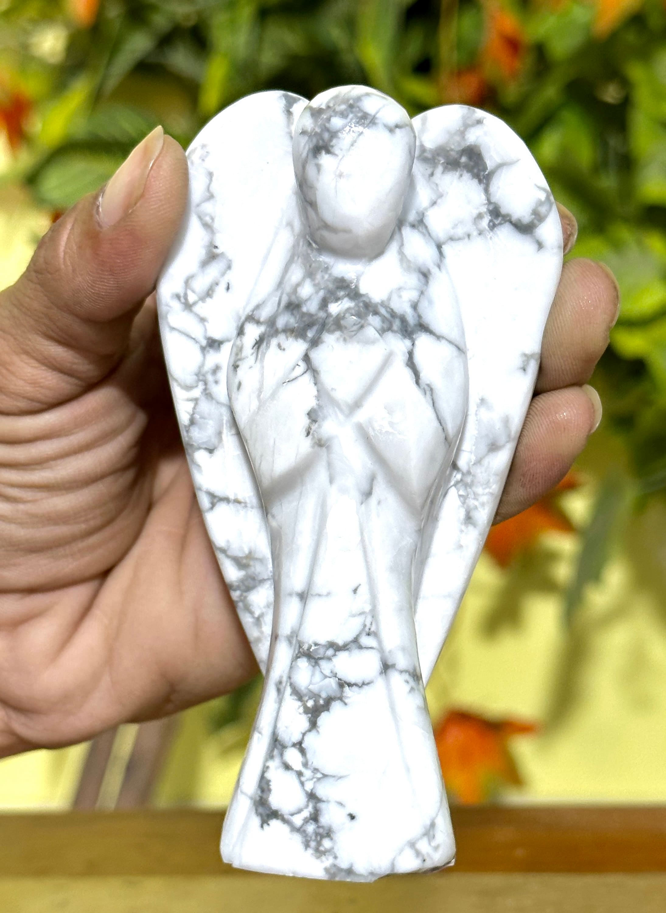 A Grade 120mm Howlite Angel Carving: Spiritual Healing Crystal Figurine