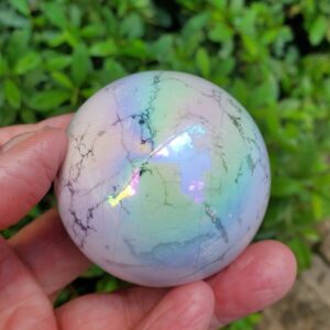 Aura Howlite Sphere, 2.25" Angel Aura Howlite Sphere, Howlite with Rainbow Coating, Crown Chakra, Calming Stone, Gemini Zodiac Stone