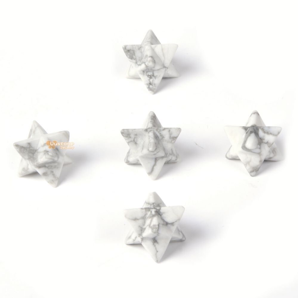 Carved Natural White Howlite Gemstone Crystal Merkaba Star Energy Healing Sacred Geometry Chakra Stone