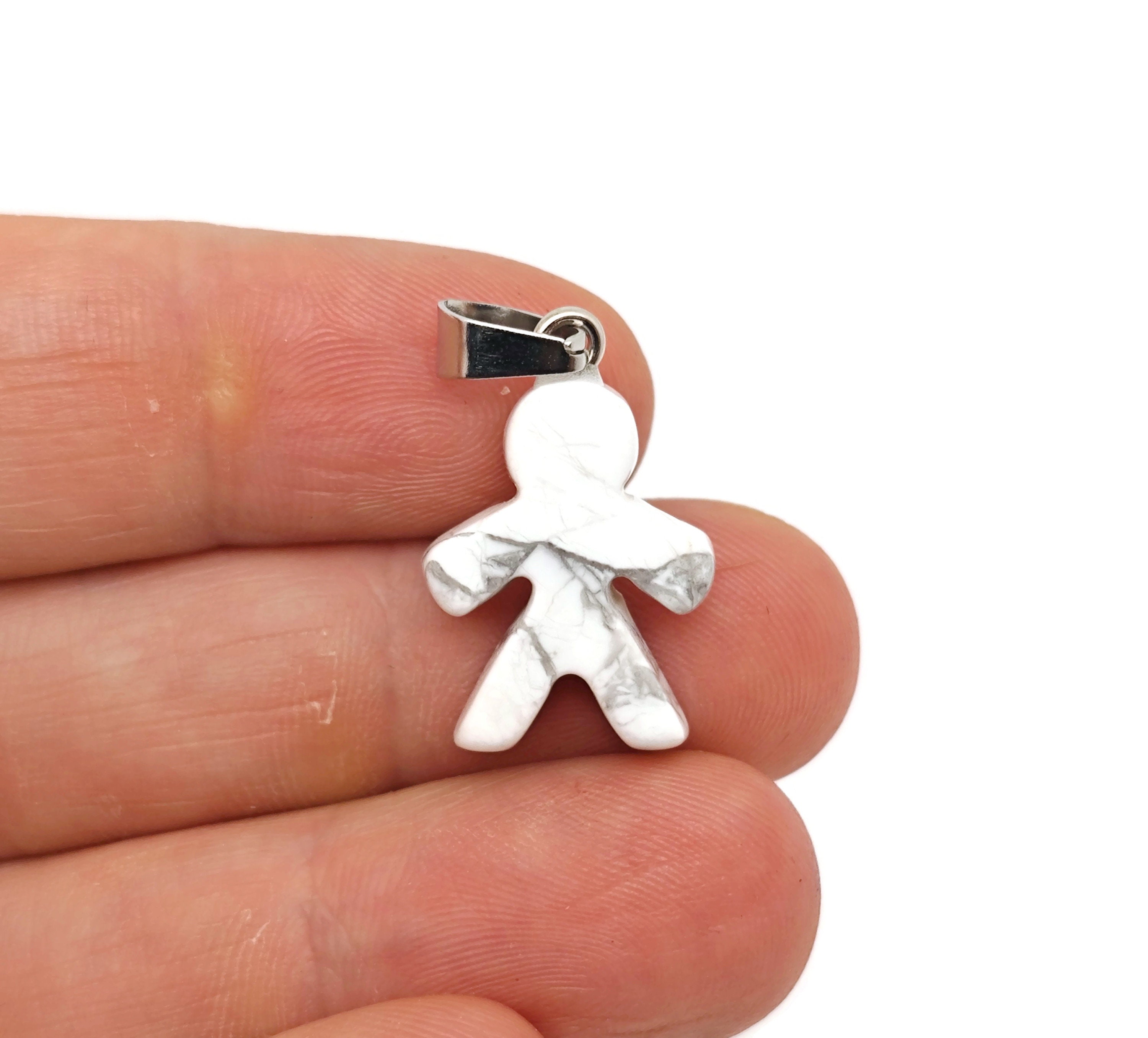 Howlite Crystal Gingerbread Cookies Men Pendants - Christmas Gift - Mineral Specimens - Christmas Carving - Best Quality - Nc1543