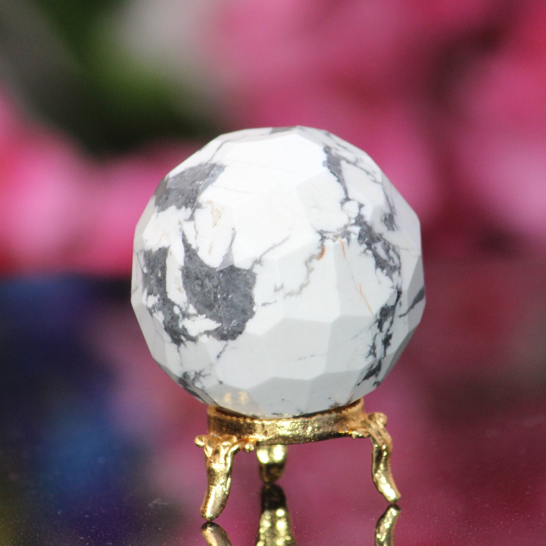 Mini Faceted 55mm Howlite Sphere: Natural Healing Crystal, Reiki Charged
