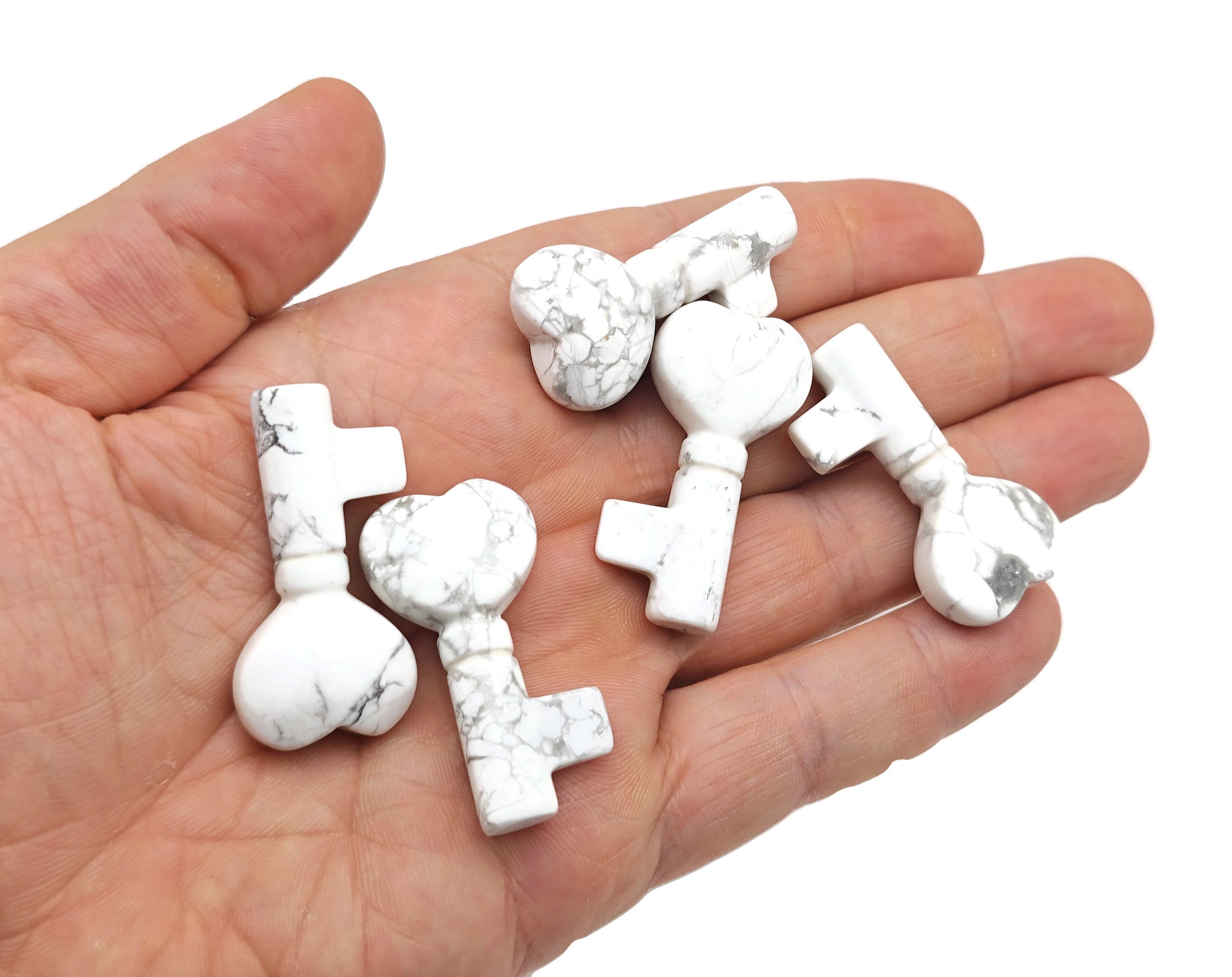 Howlite Gemstone Key Carving - Pocket Crystal Keys - Crystals Chakra - Meditation Crystal - Energy Gift For Her - Ky1011