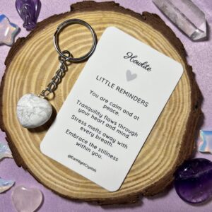 Howlite Heart Crystal Keyring: Calming Energy Keychain with Affirmation Card