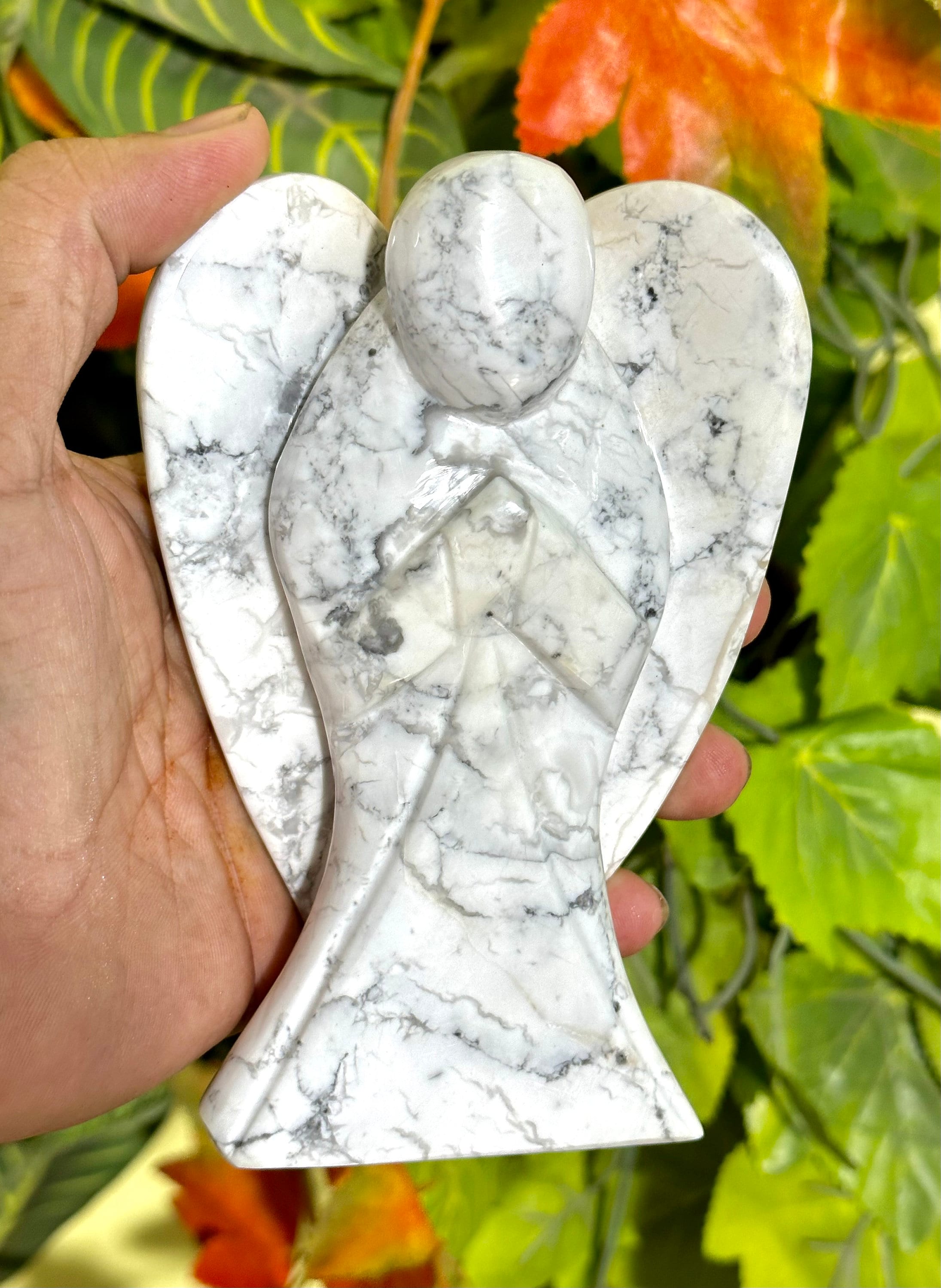 145mm Large Howlite Angel: Carved Crystal Guardian Stone 145mm Large Howlite Angel: Carved Crystal Guardian Stone