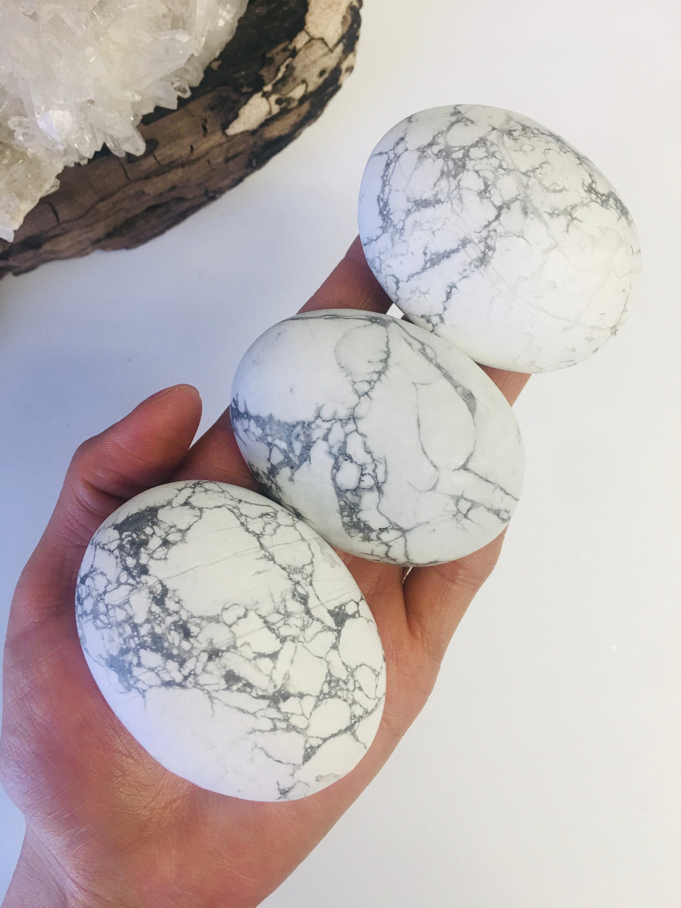 Polished Howlite Palm Stone, Pocket Healing Crystal