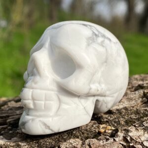 Polished White Howlite Skull, Natural Carved Crystal Stone (2” 74g)