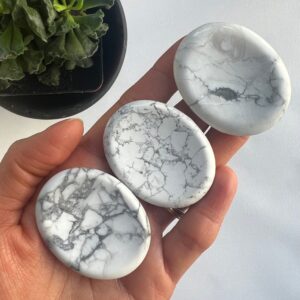 Polished Howlite Worry Stone, Pocket Palm Stone, Healing Crystal