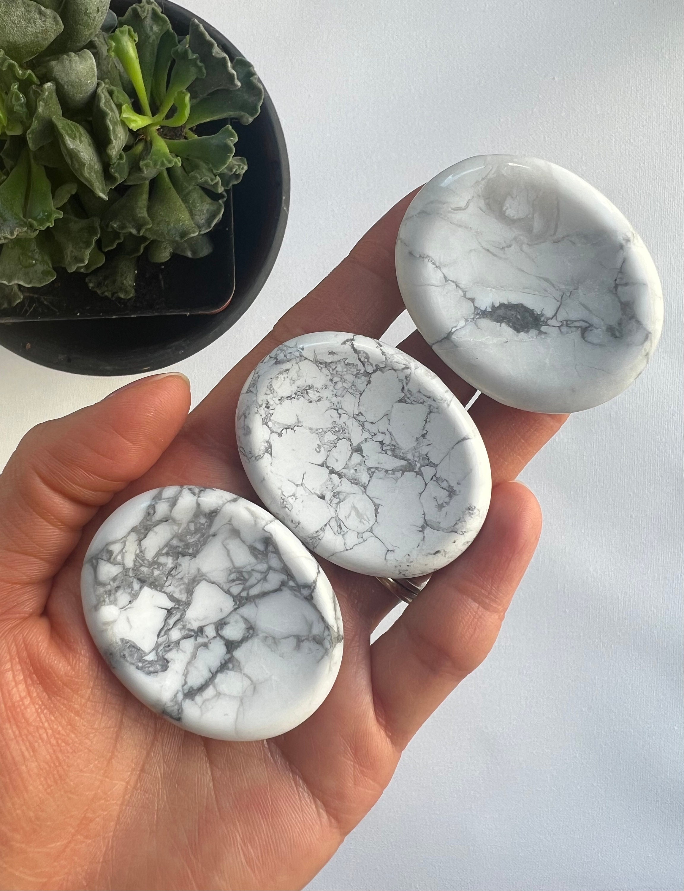 Polished Howlite Worry Stone, Pocket Palm Stone, Healing Crystal