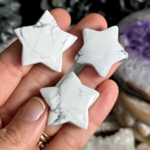 White Howlite Crystal Star, Gemstone Carving (1")