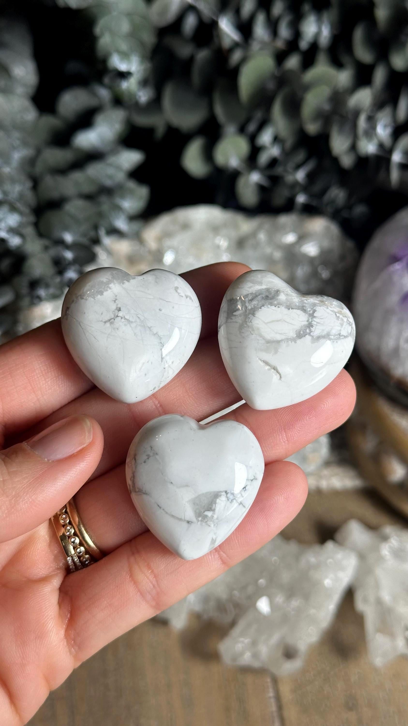 White Howlite Heart Crystal: Healing Stone, Protection Stone (1 1/2 - 2")