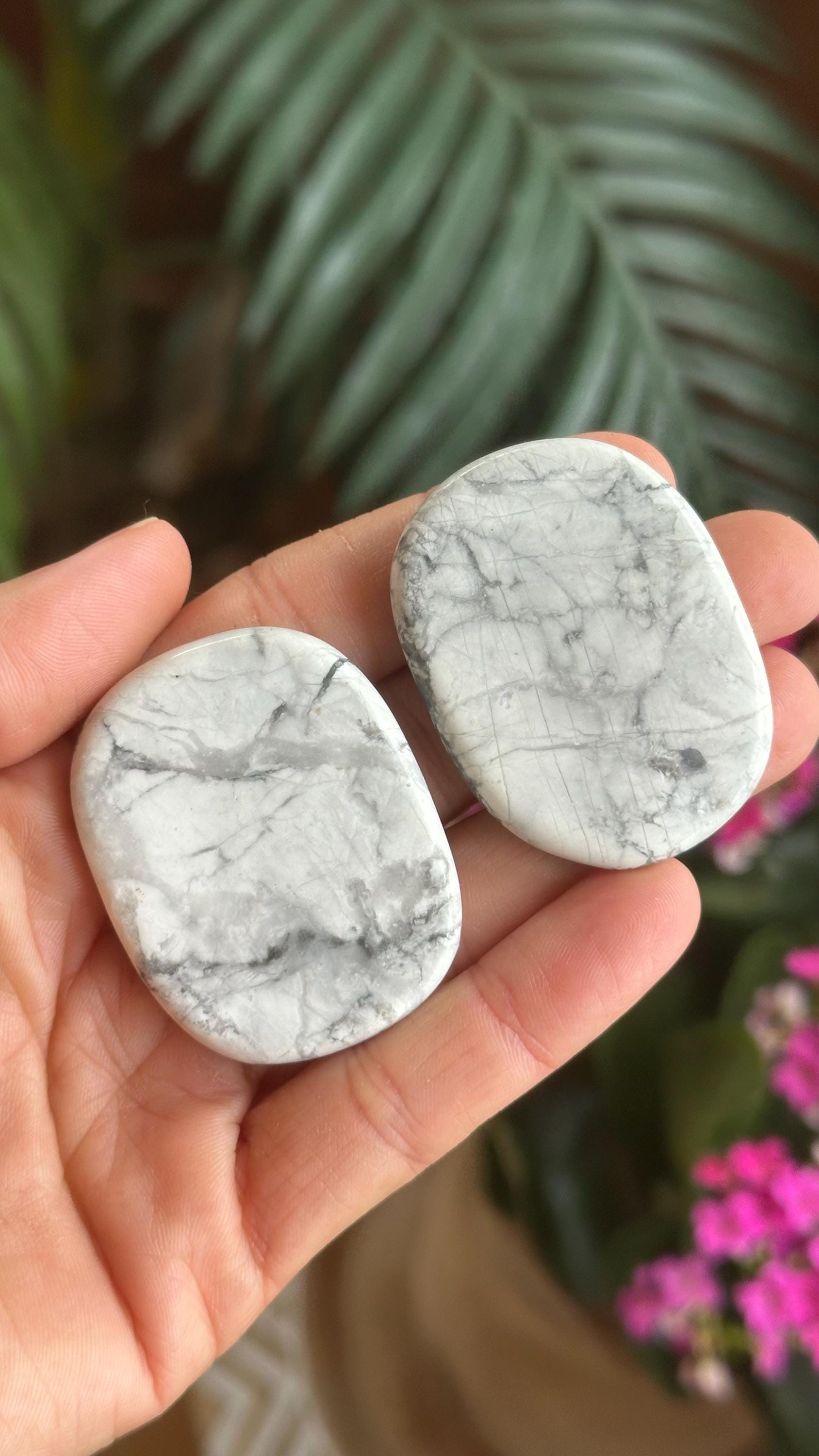 White Howlite Palm Stone, Flat Healing Crystal