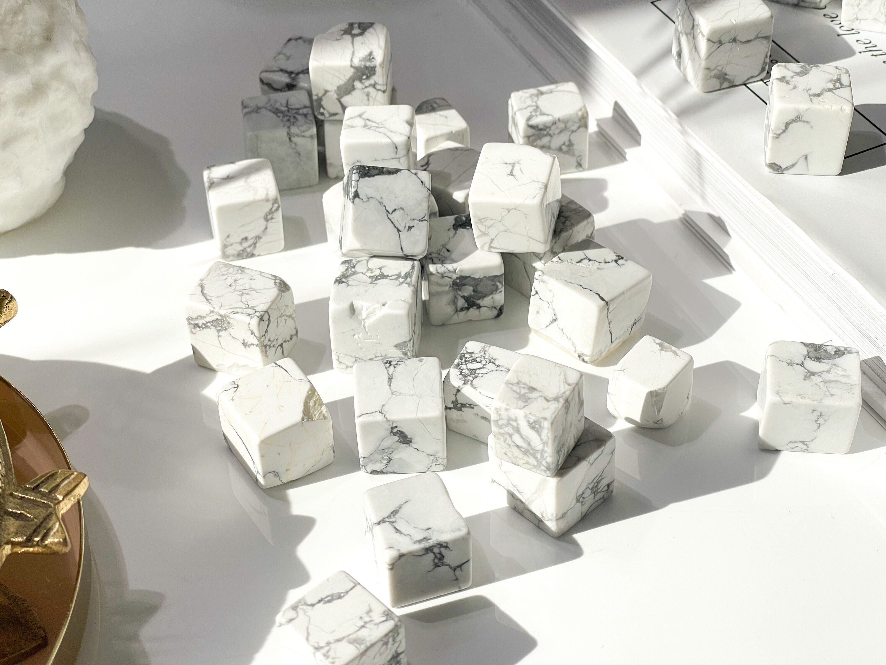 Howlite Cubes: Tumbled Healing Crystals, Pocket Stones Howlite Cubes: Tumbled Healing Crystals, Pocket Stones