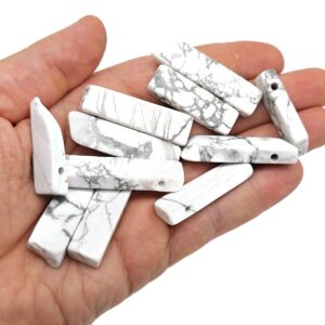 Howlite Drilled Tumbled Stones - Rectangle Hole Tumbled Stone - Making Jewelry Cytsals - Bulk Stones - Nc1678