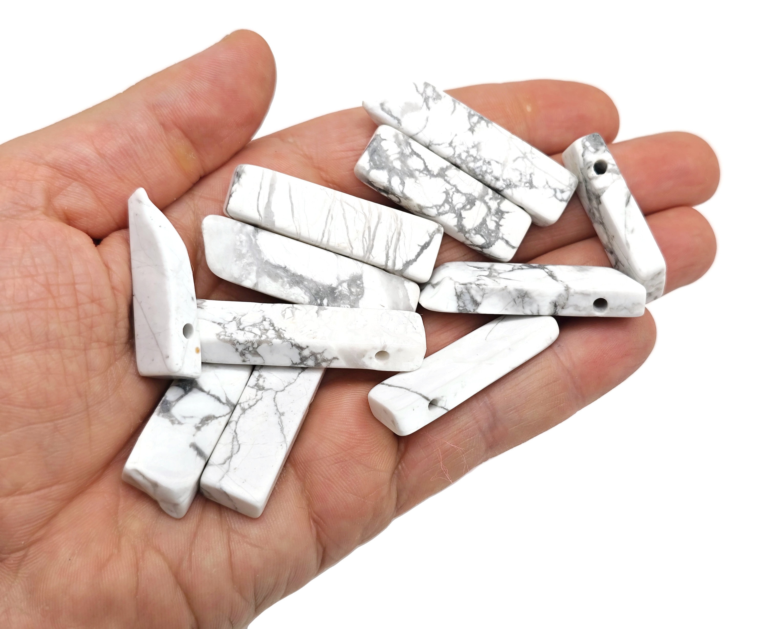 Howlite Drilled Tumbled Stones - Rectangle Hole Tumbled Stone - Making Jewelry Cytsals - Bulk Stones - Nc1678