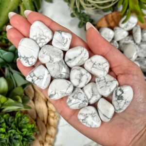 Howlite Tumble | S, M, L | - No. 414 (polished White Crystal Pocket Stone, Crown Chakra, Balance)