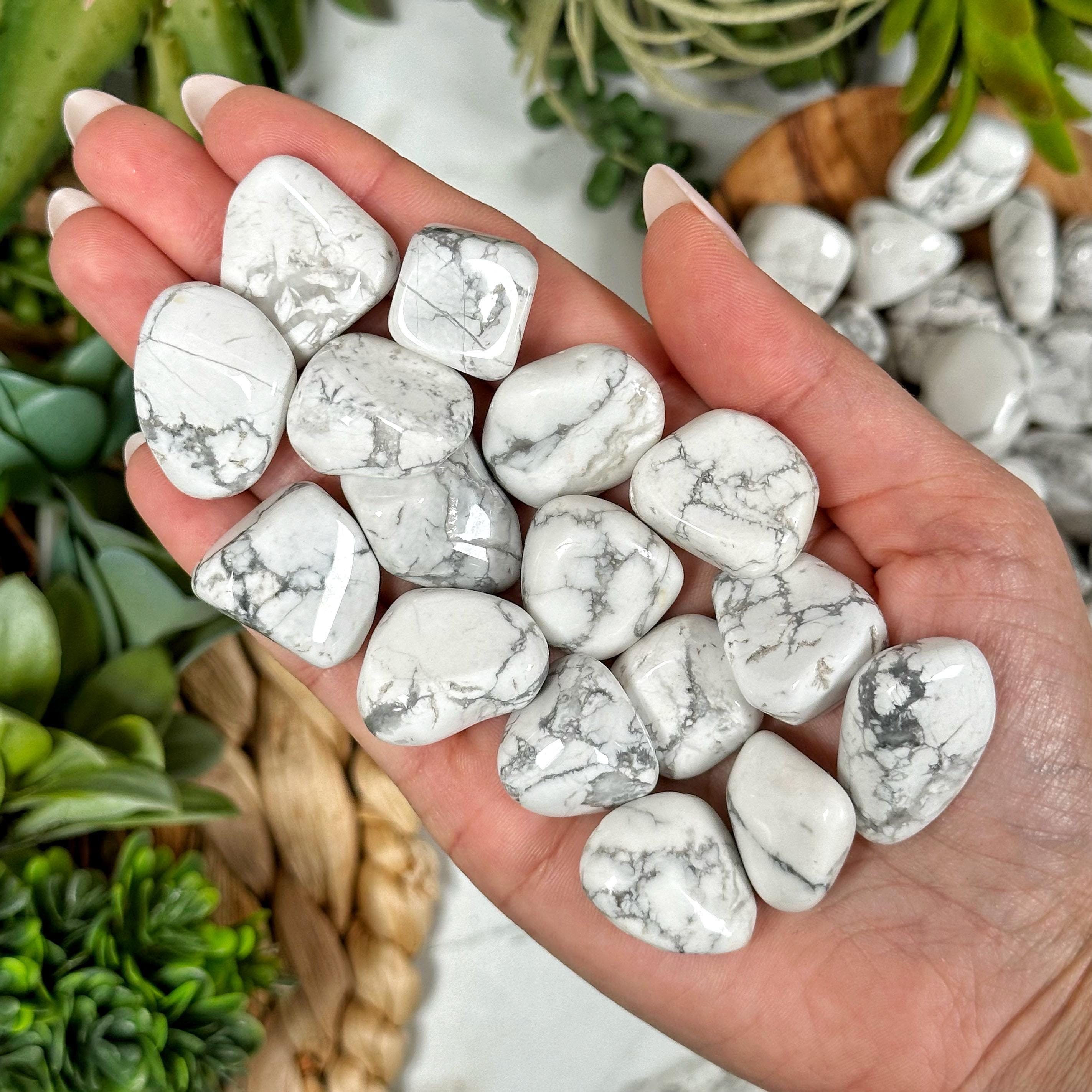Howlite Tumble | S, M, L | - No. 414 (polished White Crystal Pocket Stone, Crown Chakra, Balance)
