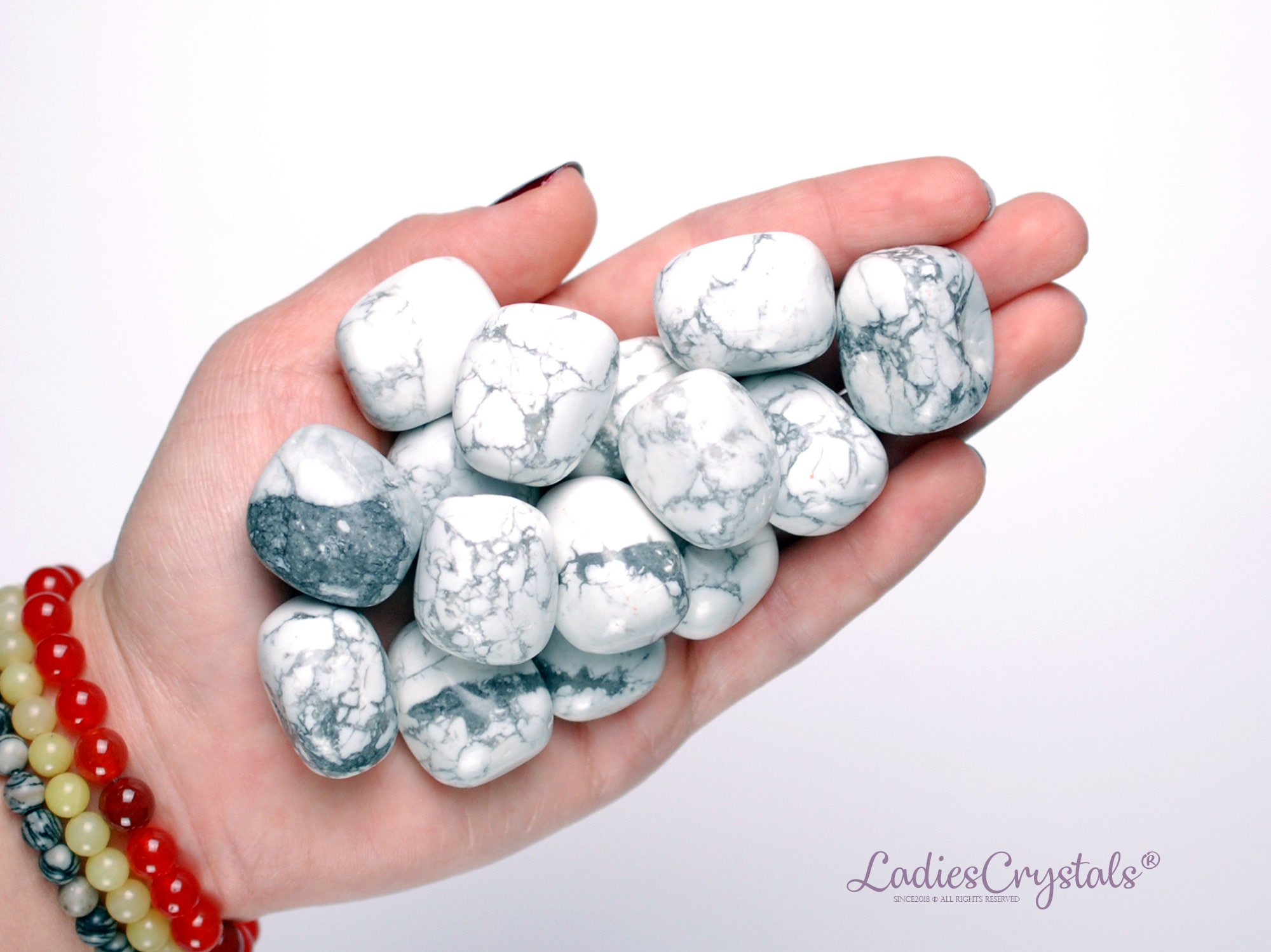 White Howlite Tumbled Stone, Natural Marble Pattern Crystal For Calm, Sleep And Peace Gift