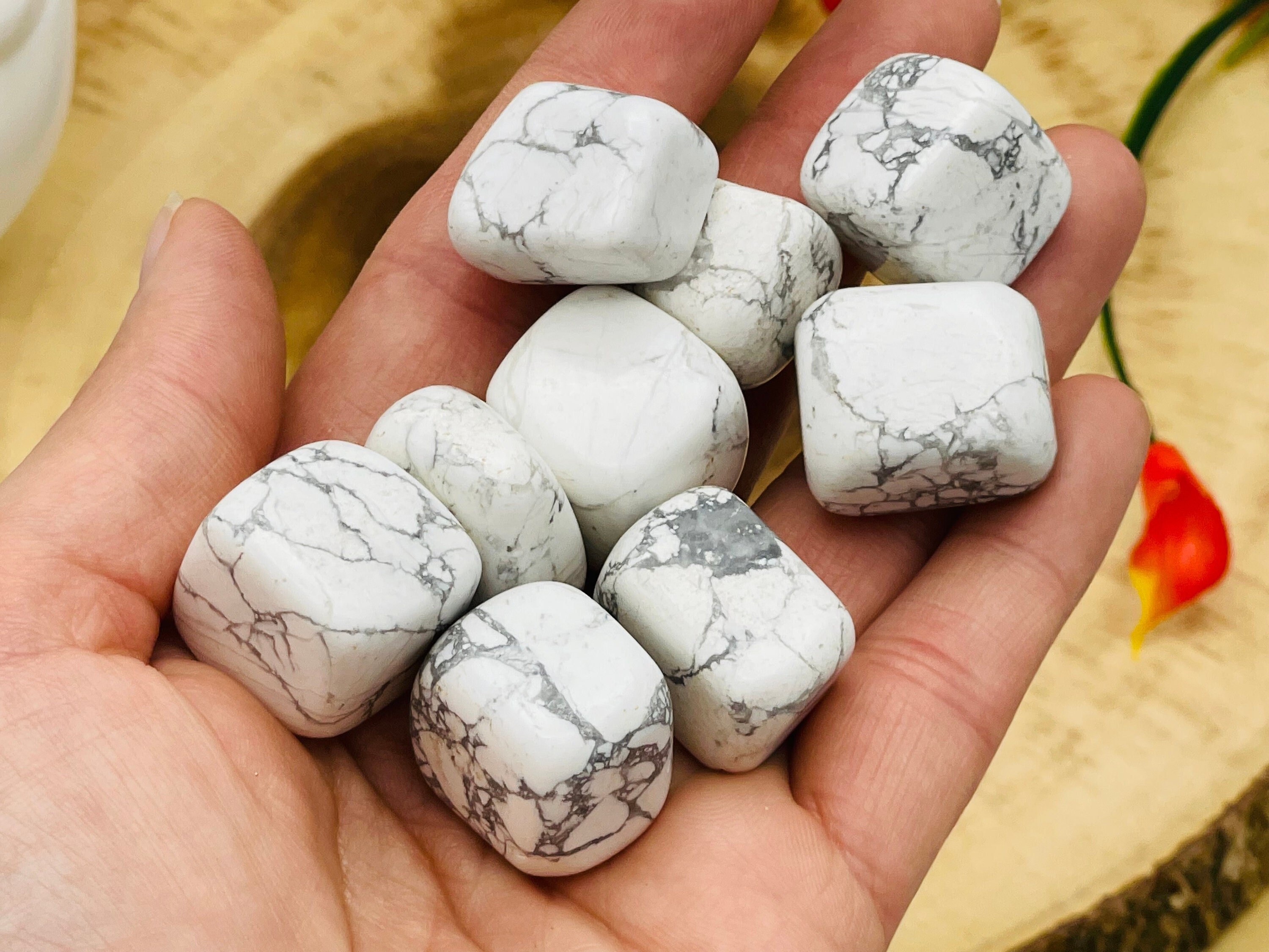 White Howlite Tumbled Stones, Polished Howlite Pocket Gemstones