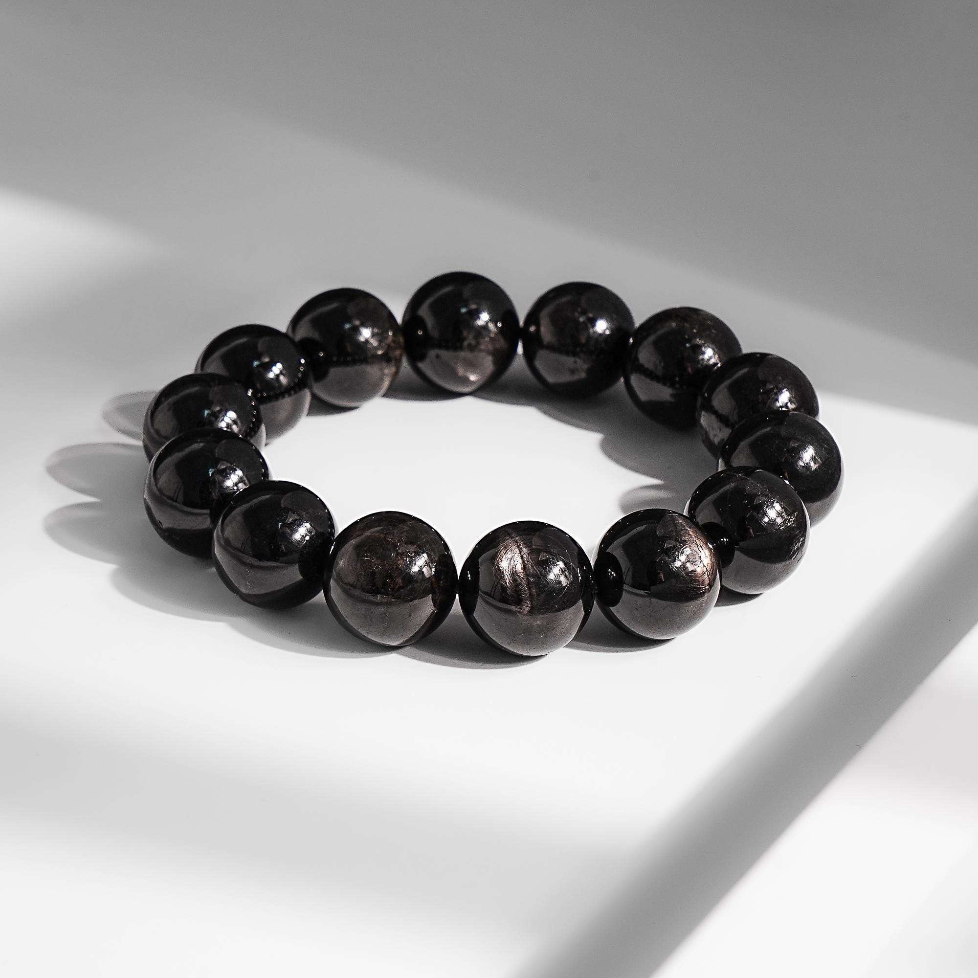 14mm 15mm 16mmgenuine Natural Black Hypersthene Aaaaaa Round Big Size Beads Gemstone Bracelet For Man And Woman