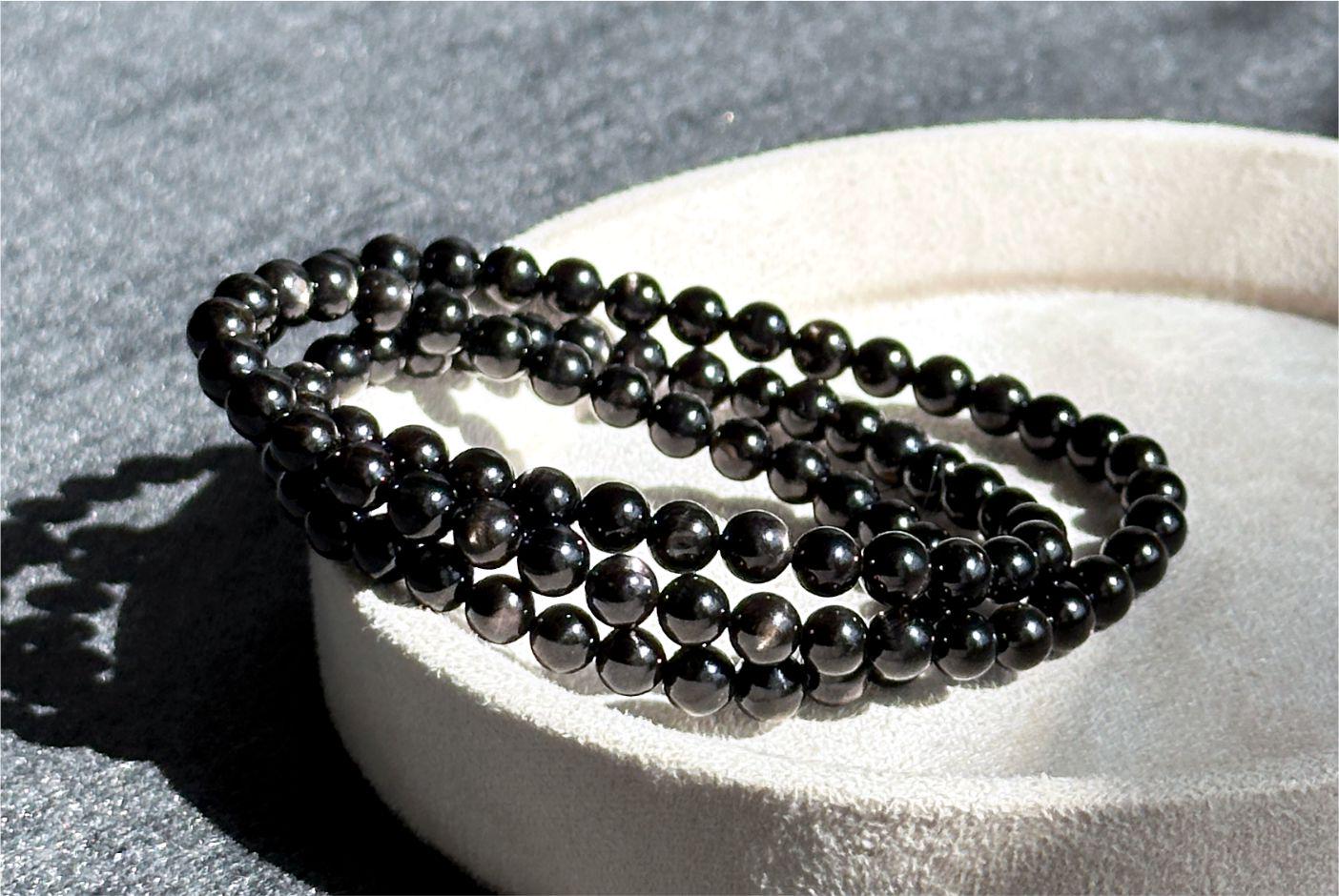 5.5mm, Certified Highest Grade Natural Black Hypersthene Multi Wraps Bracelet, Ultimate Wealth And Protection Stone, 天然双眼金运石手串驱太岁吸财运