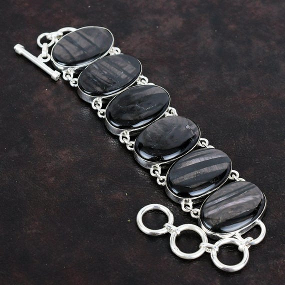 Handmade 925 Sterling Silver Hypersthene Gemstone Bracelet, Adjustable Chain