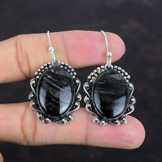 Handmade Hypersthene Earrings: 925 Sterling Silver Dainty Jewelry
