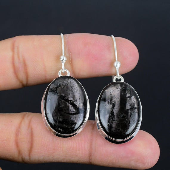Handmade Hypersthene Earrings: Sterling Silver Boho Jewelry